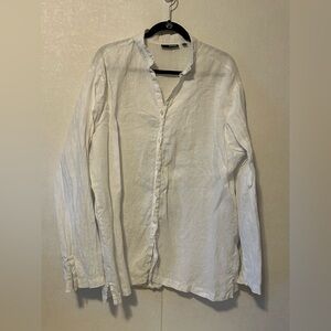 Murano linen mandarin collar button up | White | women’s XL